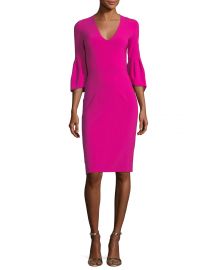 Ginette V-Neck Trumpet-Sleeve Sheath Cocktail Dress at Neiman Marcus